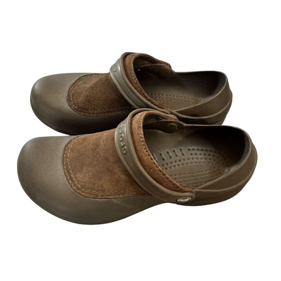 Womens Crocs Troika Brown Slip-On Clogs With Faux Suede Upper Ankle Strap Size 9 - Picture 7 of 8